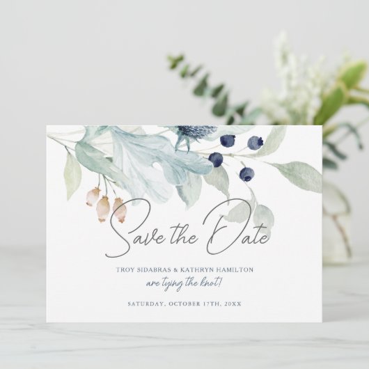 Elegant Winter Wedding Theme Save the Date Kaart (Staand voorkant)