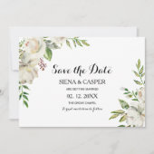 Elegant Winter White Peony Wedding Save the Date Kaart (Voorkant)