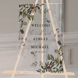 Elegant Winter Wildflower Berry Wedding Acryl Bord
