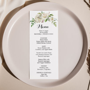 Elegant Winter Witte Pioen Diner Menu Kaart