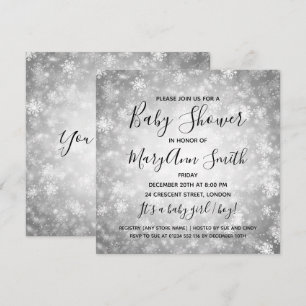 Elegant Winter Wonderland Baby shower Silver Kaart