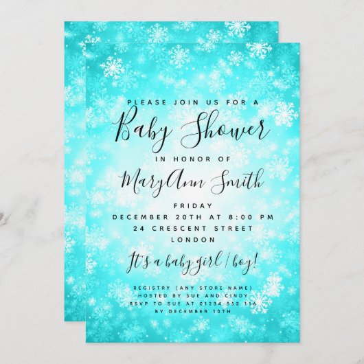 Elegant Winter Wonderland Baby shower Turquoise Kaart (Voorkant / Achterkant)