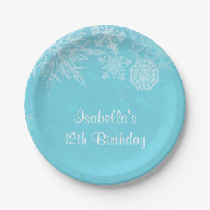 Elegant Winter Wonderland Snowflake Birthday Party Papieren Bordje