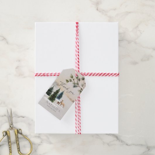 Elegant Winter Woodland Baby shower Cadeaulabel (Met Touw)