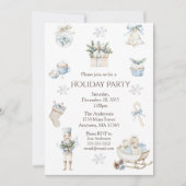 Elegant Winterblauw Waterverf Vakantie Feest Kaart (Voorkant)