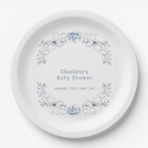 Elegant Winterblauw Wilflower Bloemen Baby shower Papieren Bordje