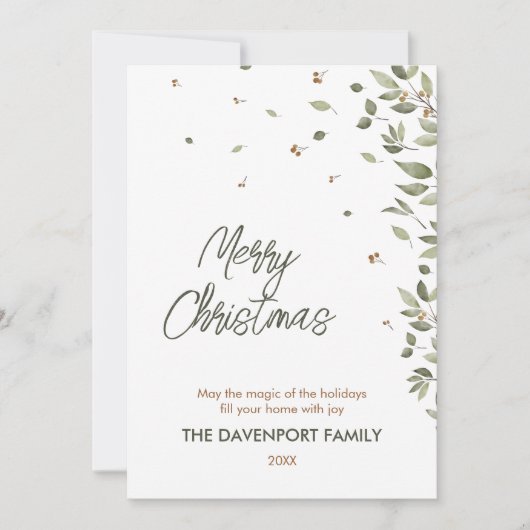 Elegant wintergroen feestdagenkaart (Voorkant)