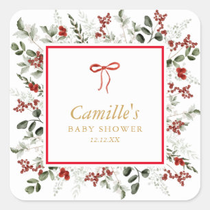 Elegant wintergroen & Holly Baby shower Vierkante Sticker