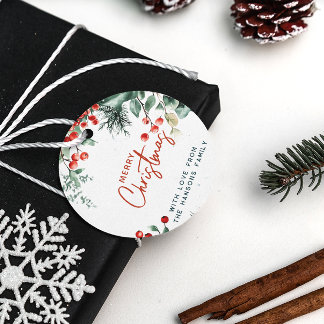 Elegant wintergroen Vrolijk kerstfeest Bedankjes Labels