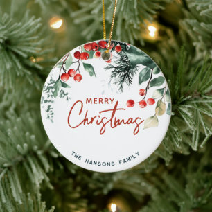 Elegant wintergroen Vrolijk kerstgebruik Keramisch Ornament