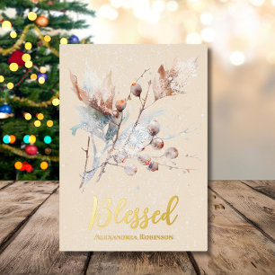 Elegant wintertakken en besjes gezegende ontwerp folie feestdagenkaart