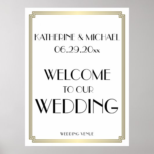 Elegant wit Art Deco bruiloftsreceptie bord Poster