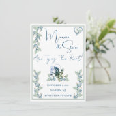 Elegant wit, blauw, & groen bloemen sparen de datu kaart (Staand voorkant)