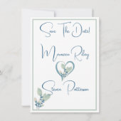 Elegant wit, blauw, & groen bloemen sparen de datu kaart (Achterkant)