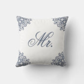 Elegant Wit Blauwe Mr. & Mrs. Bijpassende Zijn & H Kussen (Achterkant)