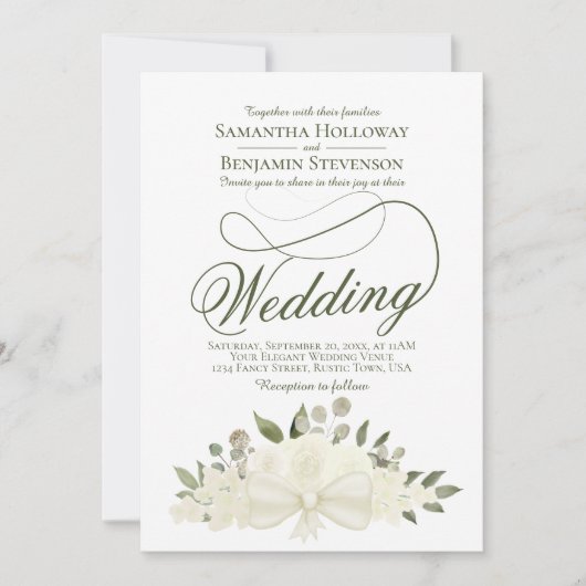 Elegant Wit Bloemen Boeket QR Code Bruiloft Kaart (Voorkant)