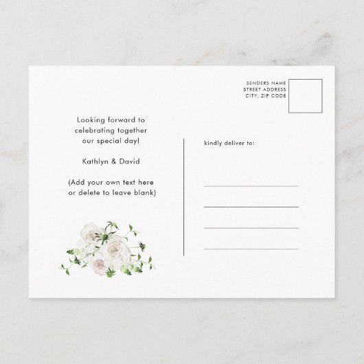 Elegant wit bloemengroen Eenvoudig Baby shower Uitnodiging Briefkaart (Achterkant)