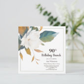 Elegant wit bloemig 90ste verjaardagsfeestje kaart (Staand voorkant)