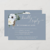 Elegant wit bloemig stoffig blauw RSVP Informatiekaartje (Voorkant / Achterkant)