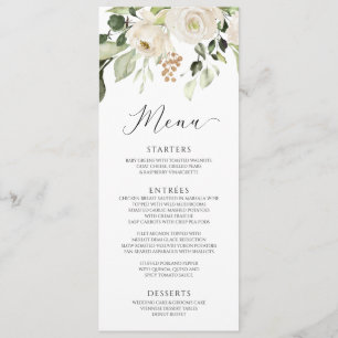 Elegant wit bloemmotief en groen blad Wedding Menu