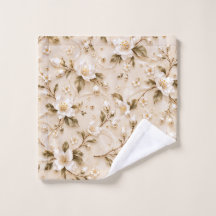 Elegant wit bloemmotief olijfgoud botanisch patroo