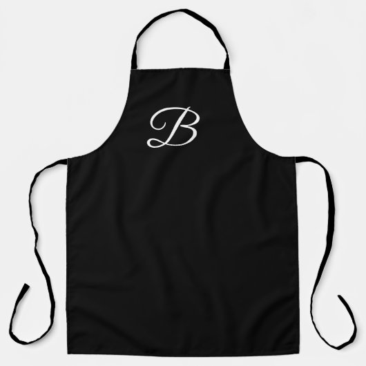 Elegant Wit Custom Monogram op Solid Black Schort (Voorkant)