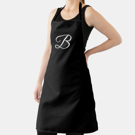 Elegant Wit Custom Monogram op Solid Black Schort (Insitu)