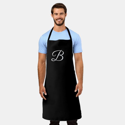 Elegant Wit Custom Monogram op Solid Black Schort (Gedragen)