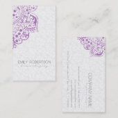Elegant wit damast Paarse  kant Visitekaartje (Voorkant / Achterkant)