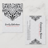 Elegant wit damast zwart  kant visitekaartje (Voorkant / Achterkant)