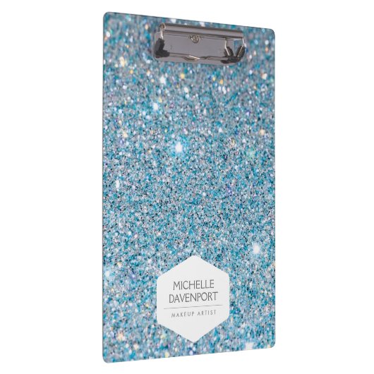 ELEGANT WIT EMBLEEM OP BLAUWE GLITTER ACHTERGROND KLEMBORD (Rechts)