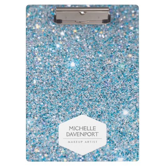 ELEGANT WIT EMBLEEM OP BLAUWE GLITTER ACHTERGROND KLEMBORD (Voorkant)