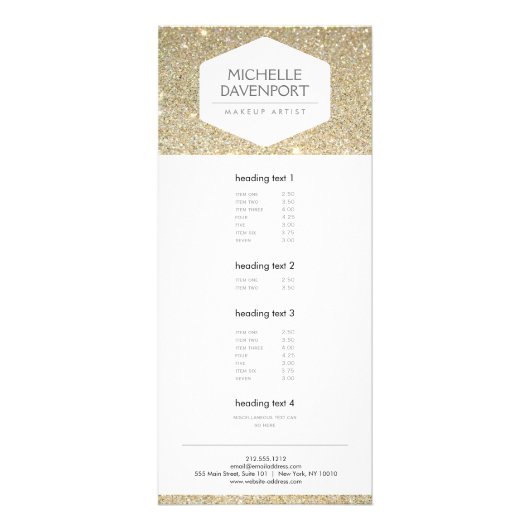 ELEGANT WIT EMBLEEM OP GOUDEN GLITTER Rack Kaart (Voorkant)