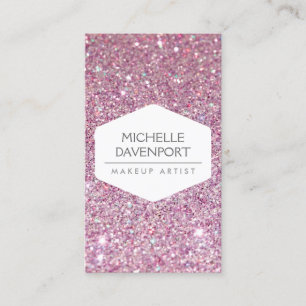 ELEGANT WIT EMBLEEM OP ROZE GLITTER ACHTERGROND II VISITEKAARTJE