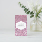ELEGANT WIT EMBLEEM OP ROZE GLITTER ACHTERGROND II VISITEKAARTJE (Staand voorkant)
