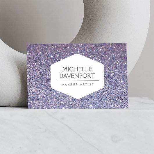 ELEGANT WIT EMBLEEM OP VIOLET GLITTER ACHTERGROND VISITEKAARTJE