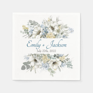 Elegant wit en blauw bloemschilderwerk bruiloft servet