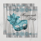 Elegant wit en Blauwgroen blauw Masquerade Party Kaart (Voorkant / Achterkant)