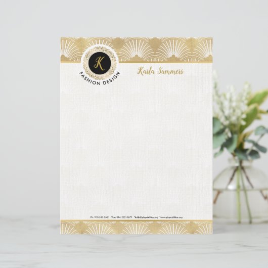 Elegant wit en goud art-deco patroon briefhoofd (Staand voorkant)