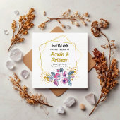 Elegant Wit en Goud Bloemendesign Modern Uniek Save The Date