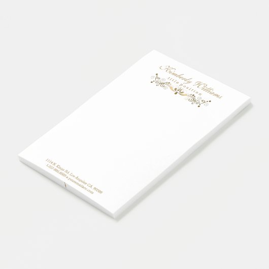 Elegant wit en goud bloemenkant post-it® notes (Schuin)