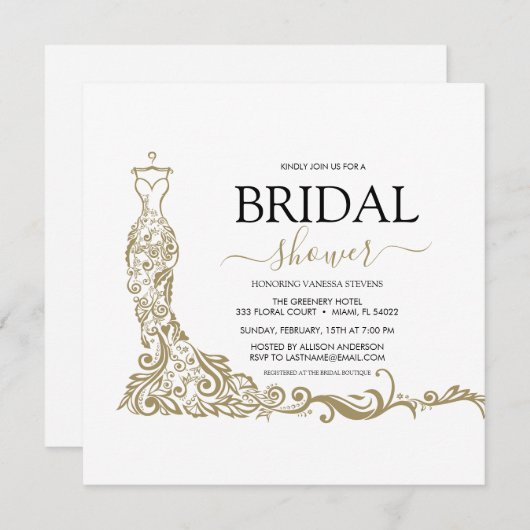 Elegant Wit en Goud Blush Gown Vrijgezellenfeest Save The Date (Voorkant / Achterkant)