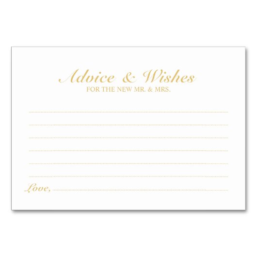 Elegant wit en goud bruiloft advies en wensen kaart (Voorkant)
