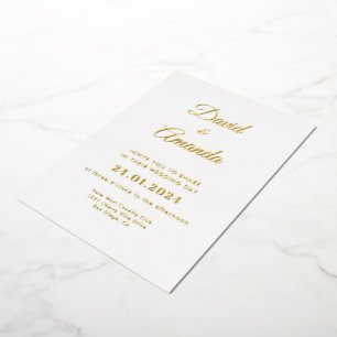 Elegant Wit en Goud Bruiloft Folie Uitnodiging