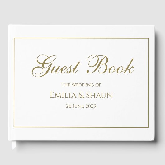 Elegant wit en goud bruiloft gastenboek (Voorkant)