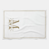 Elegant Wit en Goud Classy Familie Monogram Theedoek (Horizontaal)