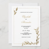 Elegant wit en goud gebladerte bruiloft kaart (Voorkant)