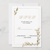 Elegant wit en goud gebladerte RSVP Kaart (Voorkant)
