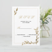 Elegant wit en goud gebladerte RSVP Kaart (Staand voorkant)
