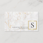 Elegant wit en goud marmeren monogram visitekaartje (Voorkant)
